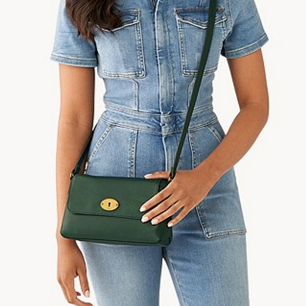 Fossil Gabriella Green Leather Small Flap Crossbody Bag - Picture 3 of 9